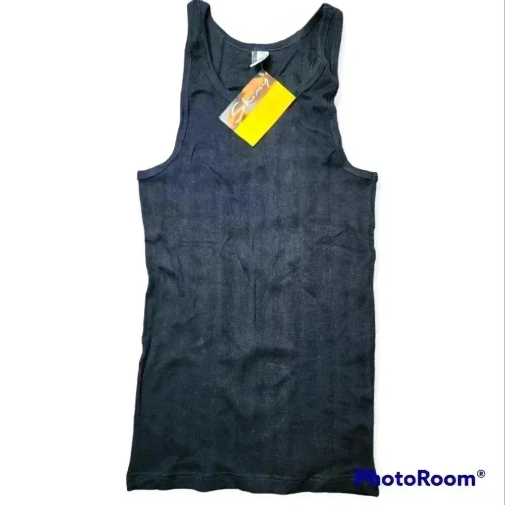 Vintage Skiny Basic Now #72145 A Shirt double ribbed Dark Blue undershirt  NWT L